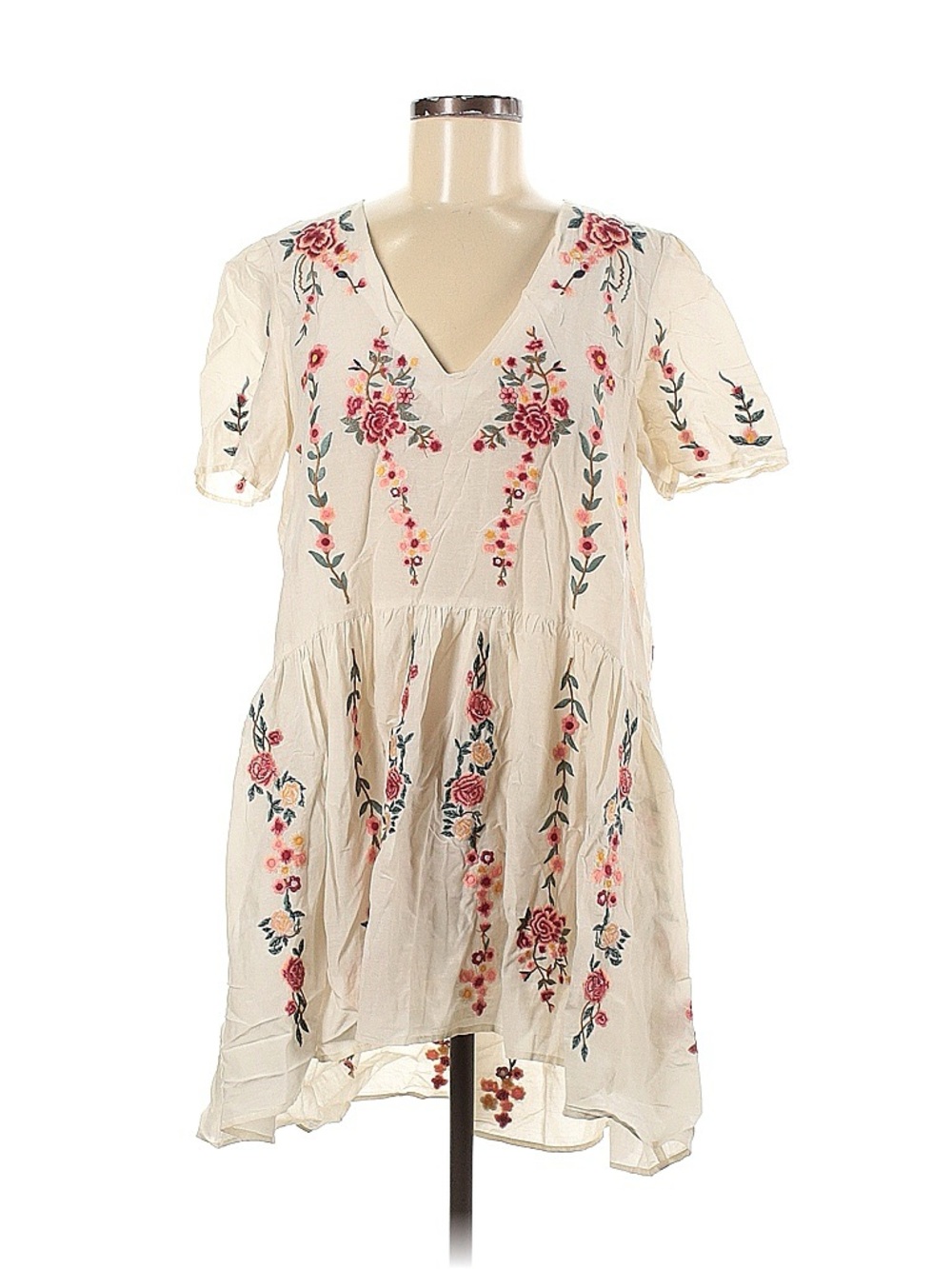 Zara - Embroidered Floral V-Neck Tunic Dress